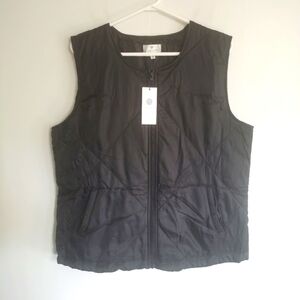 Socialite Quilted Vest Lightweight Women's Black Full Zip Collarless Size S/M